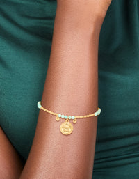 Waterproof Gold Plated Stainless Steel Aquamarine Semi Precious Lucky Bracelet - link has visual effect only