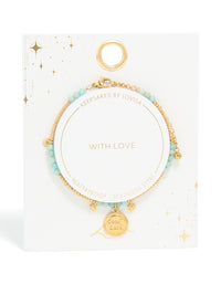 Waterproof Gold Plated Stainless Steel Aquamarine Semi Precious Lucky Bracelet - link has visual effect only
