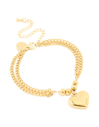 Waterproof Gold Plated Stainless Steel Heart Charm Double Row Bracelet - link has visual effect only