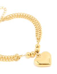 Waterproof Gold Plated Stainless Steel Heart Charm Double Row Bracelet - link has visual effect only