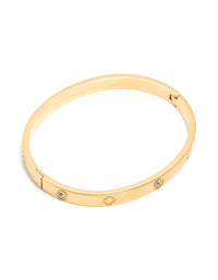 Waterproof Gold Plated Stainless Steel Cubic Zirconia Flower Bangle - link has visual effect only