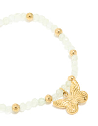 Waterproof Gold Plated Stainless Steel Green Semi Precious Stone Butterfly Stretch Bracelet - link has visual effect only