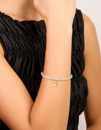 Waterproof Stainless Steel Heart Pendant Stretch Bracelet - link has visual effect only