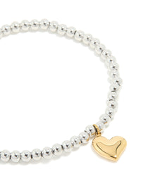 Waterproof Stainless Steel Heart Pendant Stretch Bracelet - link has visual effect only