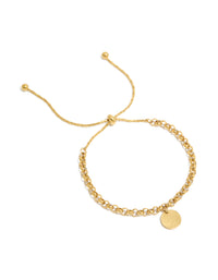 Featuring a disc toggle chain bracelet crafted from waterproof gold plated stainless steel front view - link has visual effect only