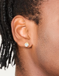 Mens Waterproof Gold Plated Stainless Steel Small Round Cubic Zirconia Stud Earrings - link has visual effect only