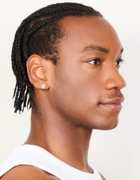 Mens Waterproof Gold Plated Stainless Steel Small Round Cubic Zirconia Stud Earrings - link has visual effect only