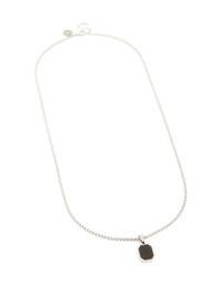 Mens Waterproof Stainless Steel Black Enamel Tag Pendant Necklace - link has visual effect only