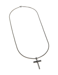 Mens Waterproof Black Coated Metal Stainless Steel Smooth Cross Pendant Necklace - link has visual effect only