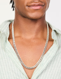 Mens Waterproof Stainless Steel Smooth Cuban Link Necklace - link has visual effect only