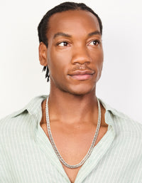 Mens Waterproof Stainless Steel Smooth Cuban Link Necklace - link has visual effect only