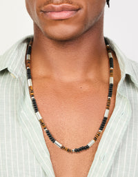 Mens Waterproof Stainless Steel Tigers Eye Semi Precious Stone & Black Beaded Necklace - link has visual effect only
