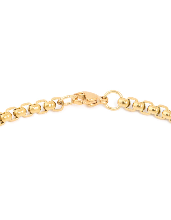 Mens Waterproof Gold Plated Stainless Steel Large Smooth Box Chain Necklace