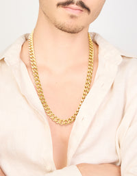 Mens Waterproof Gold Plated Stainless Steel Miami Cuban Link Necklace - link has visual effect only