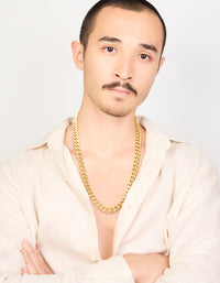 Mens Waterproof Gold Plated Stainless Steel Miami Cuban Link Necklace - link has visual effect only