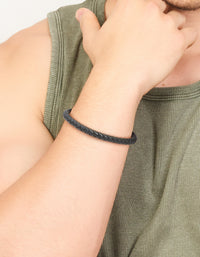 Mens Waterproof Stainless Steel Single Braided Cord Bracelet - link has visual effect only