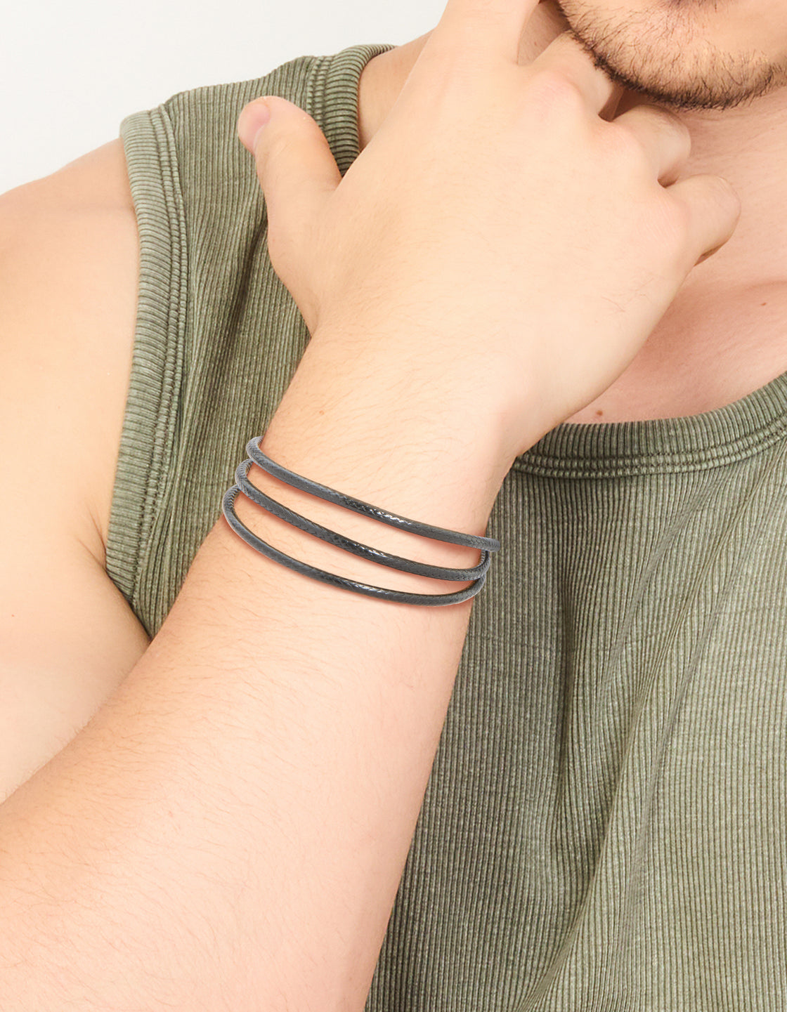 Mens Waterproof Stainless Steel Cord Wrap Bracelet
