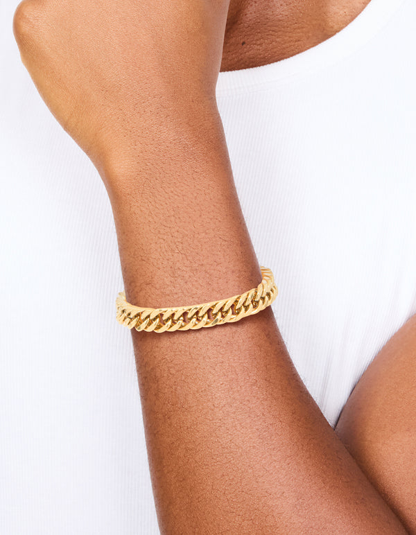 Mens Waterproof Gold Plated Stainless Steel Large Miami Cuban Link Bracelet