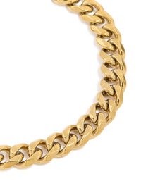 Mens Waterproof Gold Plated Stainless Steel Small Miami Cuban Link Bracelet - link has visual effect only