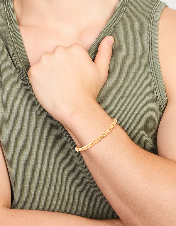 Mens Waterproof  Gold Plated Stainless Steel Detailed Chain Link Bracelet