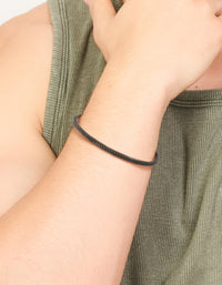 Mens Waterproof Black Stainless Steel Wire Twisted Wrist Cuff - link has visual effect only