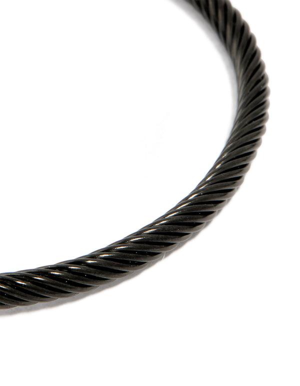 Mens Waterproof Black Stainless Steel Wire Twisted Wrist Cuff