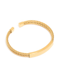 Mens Waterproof Gold Plated Stainless Steel Twin Wire Twist Wrist Cuff - link has visual effect only