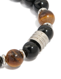 Mens Waterproof Stainless Steel Large Beaded Stretch Bracelet - link has visual effect only