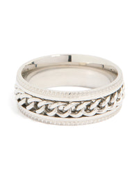 Mens Waterproof Stainless Steel Chain Detail Band Ring - link has visual effect only