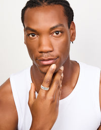 Mens Waterproof Stainless Steel Chain Detail Band Ring - link has visual effect only