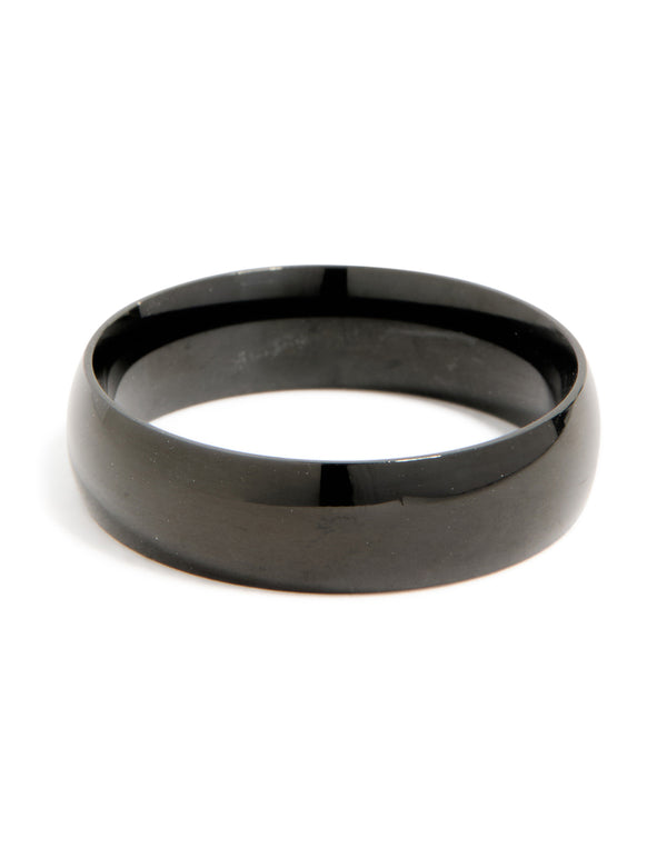 Mens Waterproof Black Coated Stainless Steel Smooth Band Ring