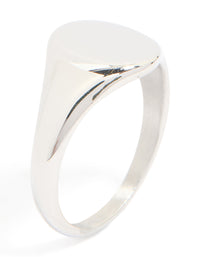 Designed with a mens waterproof stainless steel oval signet ring in silver featuring statement style side detail view - link has visual effect only