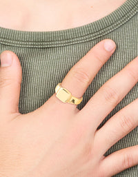 Mens Waterproof Gold Plated Stainless Steel Square Signet Ring - link has visual effect only