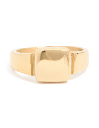 Mens Waterproof Gold Plated Stainless Steel Square Signet Ring - link has visual effect only