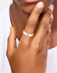 Mens Waterproof Stainless Steel Cubic Zirconia Flat Band Ring - link has visual effect only