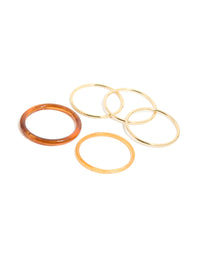 Gold Plated & Brown Acrylic Mixed Bangles 5-Pack - link has visual effect only