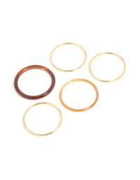 Gold Plated & Brown Acrylic Mixed Bangles 5-Pack - link has visual effect only