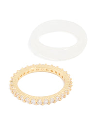 Cream Acrylic & Gold Cubic Zirconia Rings 3-Pack - link has visual effect only