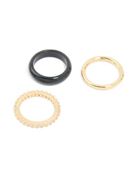Black Acrylic & Cubic Zirconia Rings 3-Pack - link has visual effect only