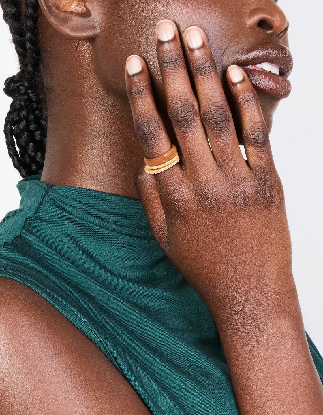 Brown Acrylic & Cubic Zirconia Rings 3-Pack
