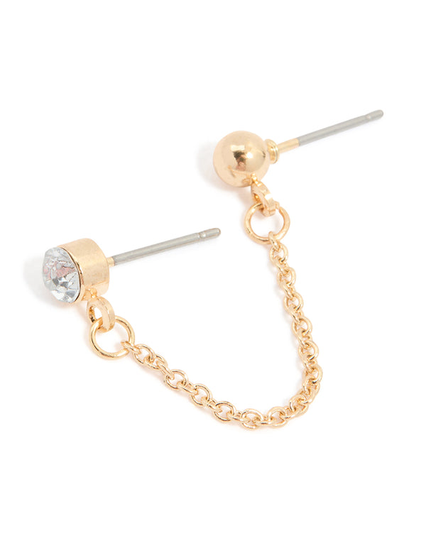 Gold Diamante Double Stud Chain Earring