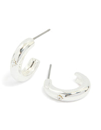 Silver Diamante Star Centre Bubble Open Hoop Earrings - link has visual effect only