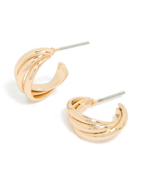 Gold Twisted Slope Ribbed Hoop Earrings - link has visual effect only