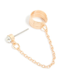 Gold Diamante Ribbed Chain Stud & Cuff Earring - link has visual effect only