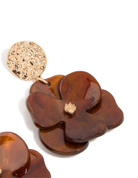 Gold Crinkled & Brown Flower Drop Earrings - link has visual effect only