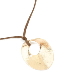 Gold Circle Pendant Brown Cord Necklace - link has visual effect only
