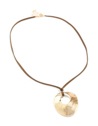 Gold Circle Pendant Brown Cord Necklace - link has visual effect only