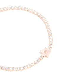 Rose Gold Plated Cubic Zirconia Flower Tennis Bracelet - link has visual effect only