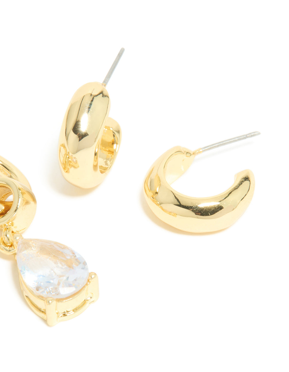 Gold Plated Diamante Pear Drop Huggie & Open Hoop Earrings 2 Pack