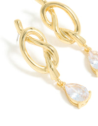 Gold Plated Pear Diamante & Knotted Drop Earrings - link has visual effect only